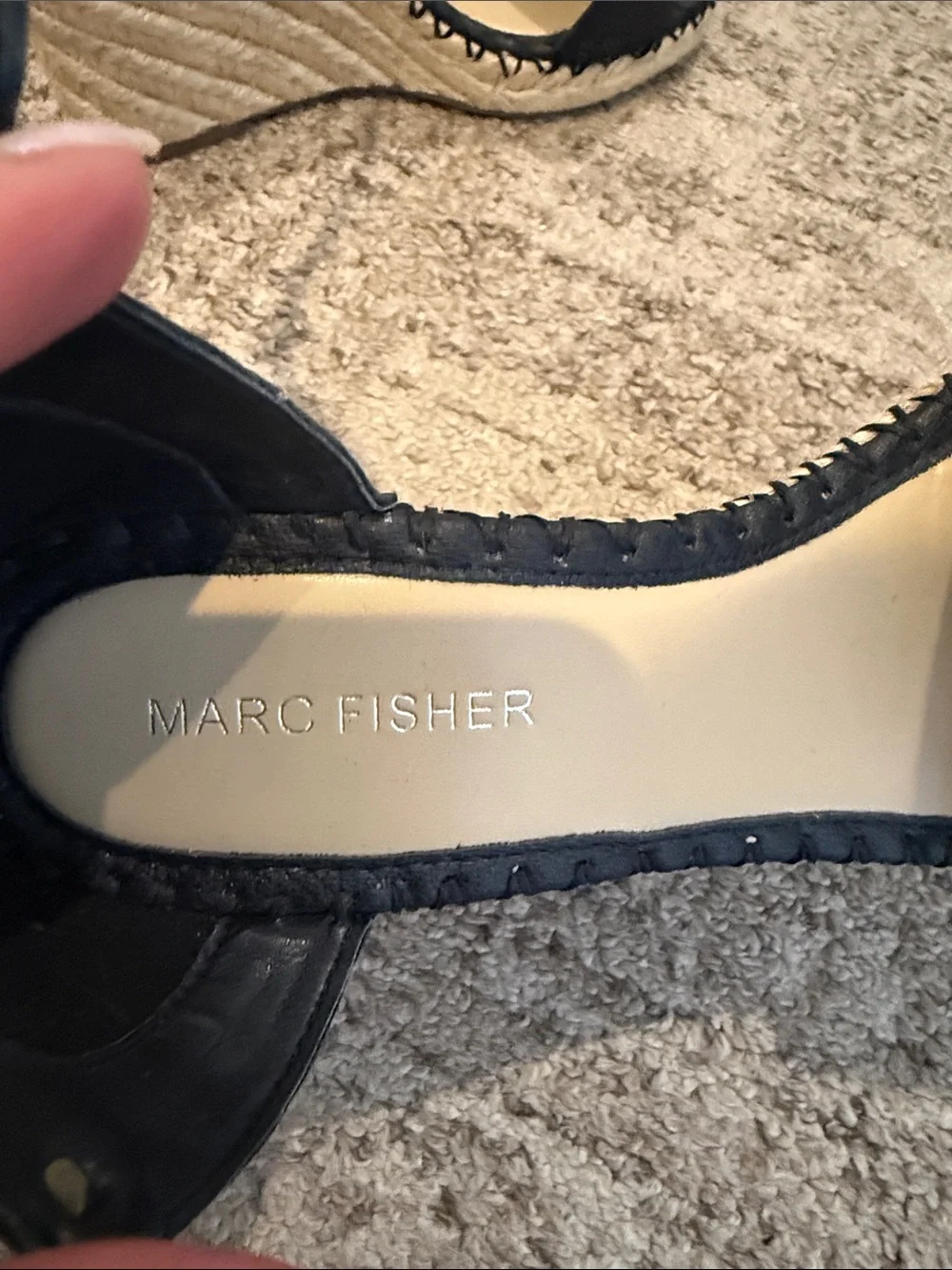 Marc Fisher Black Studded Espadrille Wedges